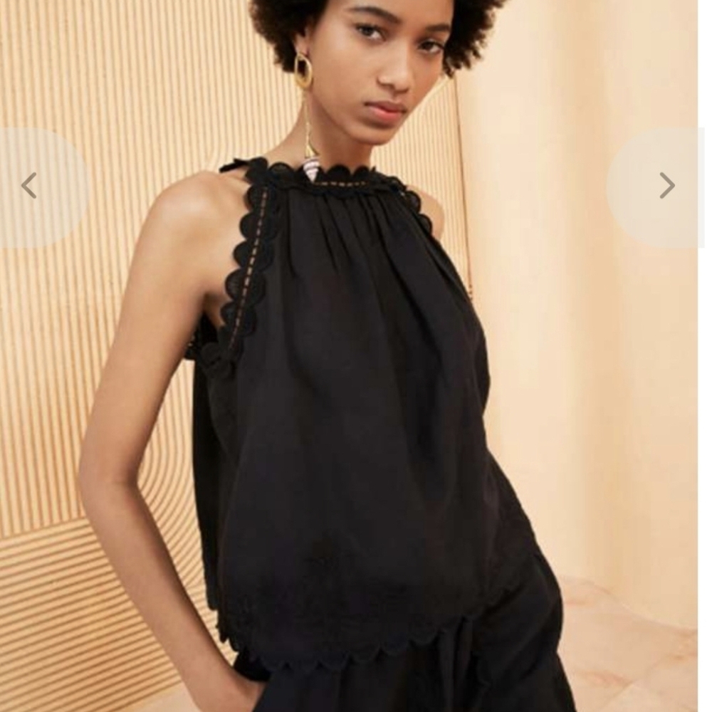 Ulla Johnson Black Scalloped Halter Top